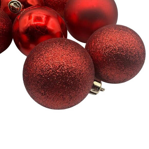 Red Shatterproof Christmas Ornaments Set Of 15 Glossy & Glitter Finish - Picture 3 of 6